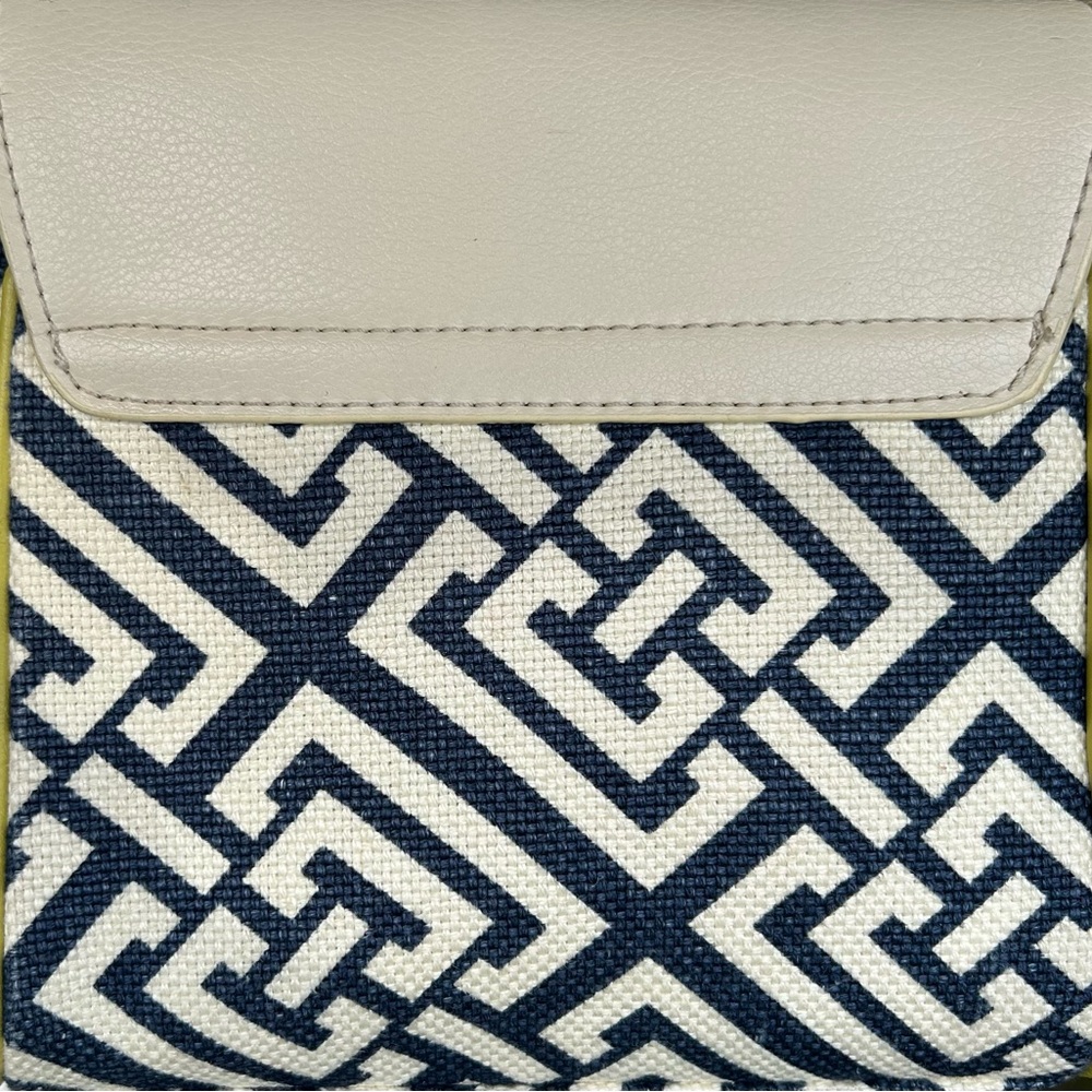 Spartina 449 Leather Crossbody, Blue on Cream Geometric Design, Lime Green Trim - Picture 6 of 9